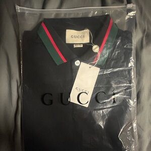 Gucci Black Polo Shirt with Green and Red Accents